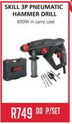 Skill 3P 600W Pneumatic Hammer Drill In Carry Case-Per Case