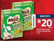 Nestle Milo Cereal 350G Or Cereal Duo-335G