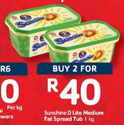 Sunshine D Lite Medium Fat Spread Tub-2 x 1kg