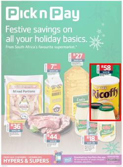 Pick n Pay Western Cape : Festive savings on your holiday basics (19 Nov- 01 Dec 2013), page 1