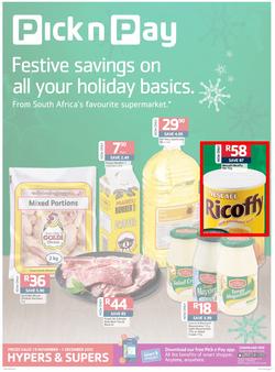 Pick n Pay Gauteng - Festive Savings On All Your Holiday Basics (19 Nov- 01 Dec 2013), page 1
