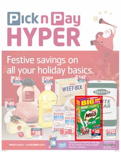 Pick n Pay Hyper: Festive Savings On All Your Holiday Basics ( 03 Dec - 16 Dec 2013), page 1