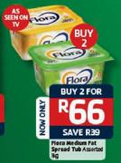 Flora Medium Fat Spread Tub Assorted - 2 x 1kg