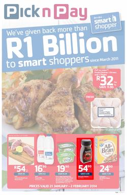 Pick n Pay Gauteng : One Billion Rand ( 21 Jan - 02 Feb 2014 ), page 1