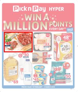 Pick n Pay Hyper KwaZulu Natal : Win A Million ( 18 Feb - 02 Mar 2014 ), page 1