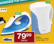 Ottimo Steam Iron-1200W/Corded Kettle-1.7ltr Each