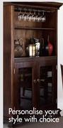 Plantation Dining Collection 2 Glass Door Wine Rack With Shelves In Antique Stain 