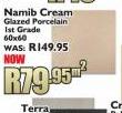 Namib Cream Glazed Porcelain Ist Grade 60 x 60-per sqm