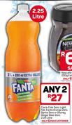 Coca-Cola Zero, Light, Tab, Fanta Orange Zero, Sprite Zero Or Stoney Ginger Beer Zero-Any 2X2.25L