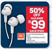 JBL In Ear Wired Earphones C1100 Black/C1100 White-Each