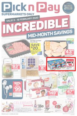 Pick n Pay Gauteng, Free State, North West, Mpumalanga, Limpopo and Northern Cape : Incredible Mid-Month Savings (3 Feb - 16 Feb 2020), page 1