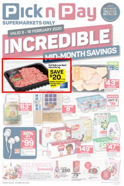 Pick n Pay Gauteng, Free State, North West, Mpumalanga, Limpopo and Northern Cape : Incredible Mid-Month Savings (3 Feb - 16 Feb 2020), page 1