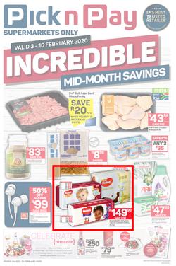 Pick n Pay Gauteng, Free State, North West, Mpumalanga, Limpopo and Northern Cape : Incredible Mid-Month Savings (3 Feb - 16 Feb 2020), page 1