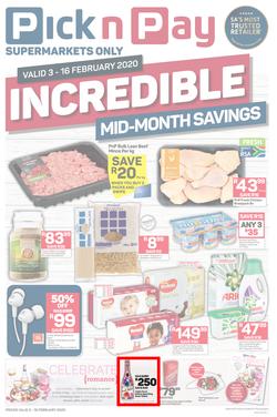 Pick n Pay Gauteng, Free State, North West, Mpumalanga, Limpopo and Northern Cape : Incredible Mid-Month Savings (3 Feb - 16 Feb 2020), page 1