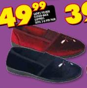 Ladies Velour Closed-Back Slippers Sizes 3-8 Per Pair