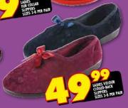 Ladies Velour Closed-Back Slippers Sizes 3-8 Per Pair