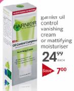 Garnier Oil Control Vanishing Cream Or Mattifying Moisturiser-Each