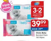 Clicks Baby Banded Pack 160 Wipes