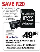Verbatim Micro SD 8GB + Adaptor