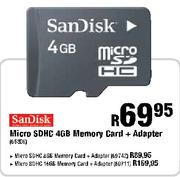 Sandisk Micro SDHC 4GB Memory Card + Adapter