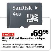Sandisk Micro SDHC 16GB Memory Card + Adapter