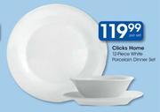 Clicks Home 12-Piece White Porcelain Dinner Set