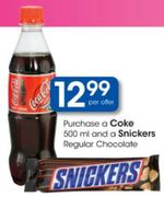 Coke 500ml + Snicker Regular Chocolate