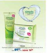 Simple Cleansing Wipes-25's & Smoothing Facial Scrub-75ml