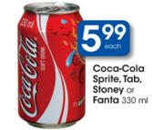 Coca-Cola Sprite,Tab,stoney or Fanta-330ml Each