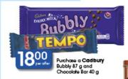 Cadbury Bubbly-87g And Chocolate Bar-40g Per Offer