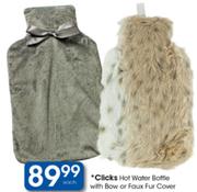Clicks Hot Water Bottle With Bow or Faux Fur Cover - Each