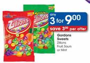 Gordons Sweets Zillions Fruit Sours Or Mini