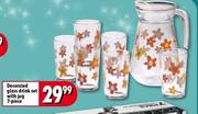 Decoratd Glass Drink Set With Jug - 7 Piece