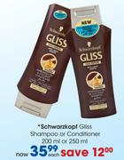 Schwarzkopf Gliss Shampoo Or Conditioner-200ml Or 250ml Each