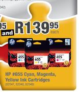 HP 655 Cyan, Magenta, Yellow Ink Cartridges-Each