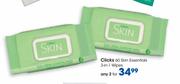 Clicks 60 Skin Essentials 3-In-1 Wipes-2's