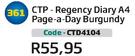 CTP Regency Diary A4 Page A Day Burgundy CTD4104