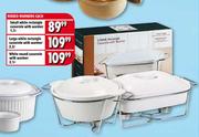 Ribbed Large White Rectangle Casserole With Warmer-2.2Ltr 