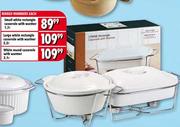 Ribbed Small White Rectangle Casserole With Warmer-1.7Ltr 