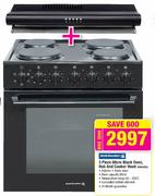 Kelvinator 3 Piece 60cm Black Oven, Hob and Cookerhood(KBU60BS)
