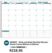 Parrot Write And Wipe Monthly Planner Plastic Frame 800x600mm PPBD7124