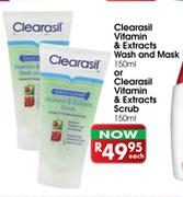 Clearasil Vitamin & Extracts Wash and Mask 150ml or Clearsil Vitamin & Extracts Scrub 150ml-Each