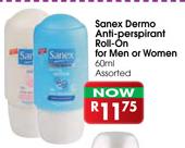 Sanex Dermo Anti-Perspirant Roll-On for Men or Women Assorted-60ml