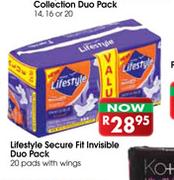 Lifestyle Secure Fit Invisible Duo Pack-20 Pads With Wings