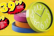 Round Wall Clock Assorted Colours Each