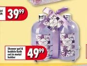 Shower Gel & Bubble Bath Set In Metal Holder