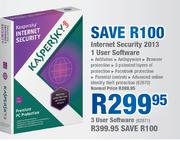 Kaspersky Internet Security 2013 1 User Software-Each