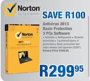 Norton By Symantec Antivirus 2013 Basic Protection 3 PCs Software-Each
