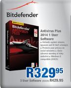 Bitdefender Antivirus Plus 2014 1 User Software-Each