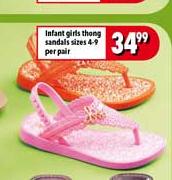 Infant Girls Thong Sandals Sizes 4-9-Per Pair